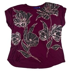 Apt.‎ 9 Women's Floral Sequins Design Blouse Size XL Maroon, Black & Rose Gold